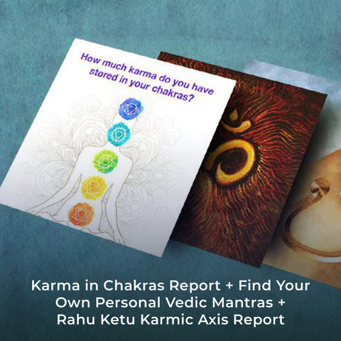 Karma in Chakras Report + Find Your Own Personal Vedic Mantras + Rahu Ketu Karmic Axis Report
